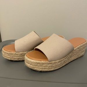 J. Crew Beige Canvas Espadrille Platform Slide Sandals